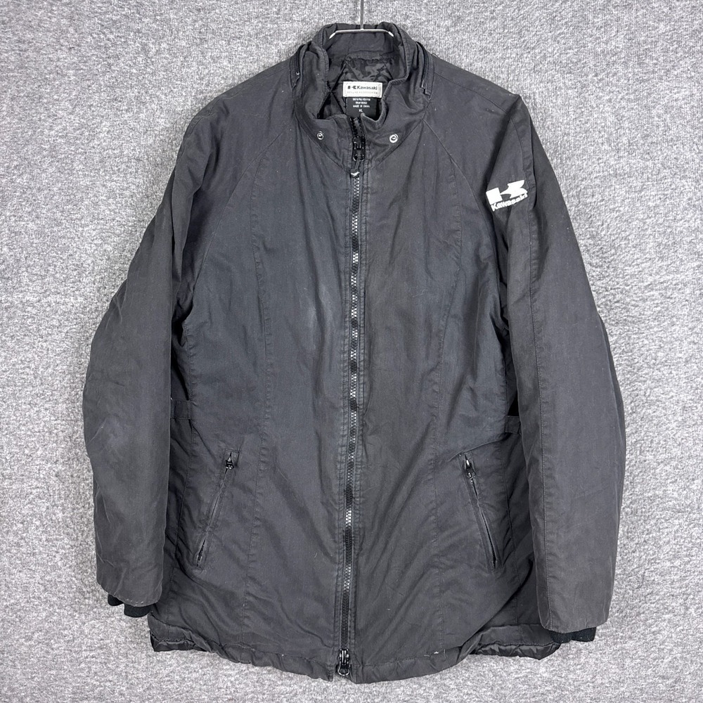 Kawasaki Jacket Women XL Black Pockets Full Zip Belted Quilted Motorcycle Riding